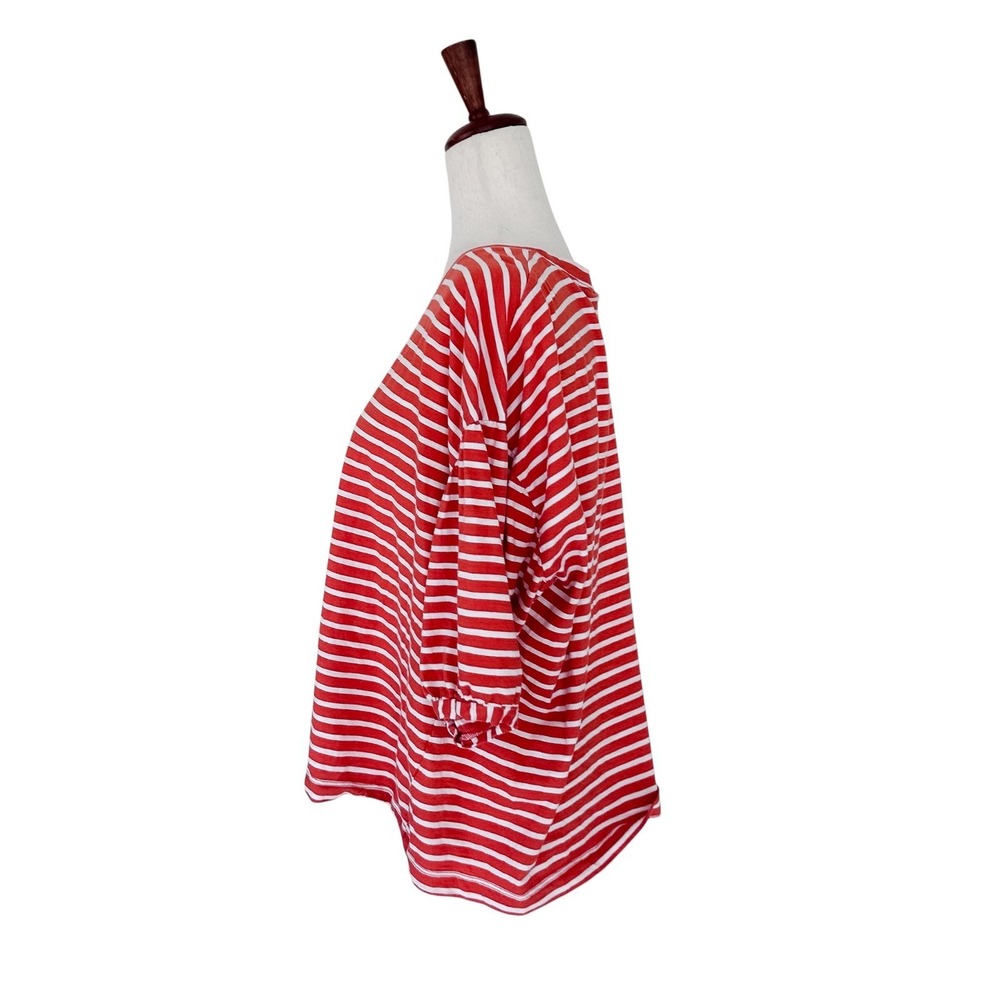CABI Size Medium Poolside‎ Puff Sleeve Top Orange White Stripe #5984 Blouse - Picture 6 of 13